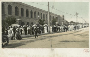 Harvard Class Day, 1906. The visitors are strolling down North Harvard Street to enter the stadium. The B-School didn't even exist until 1908. 